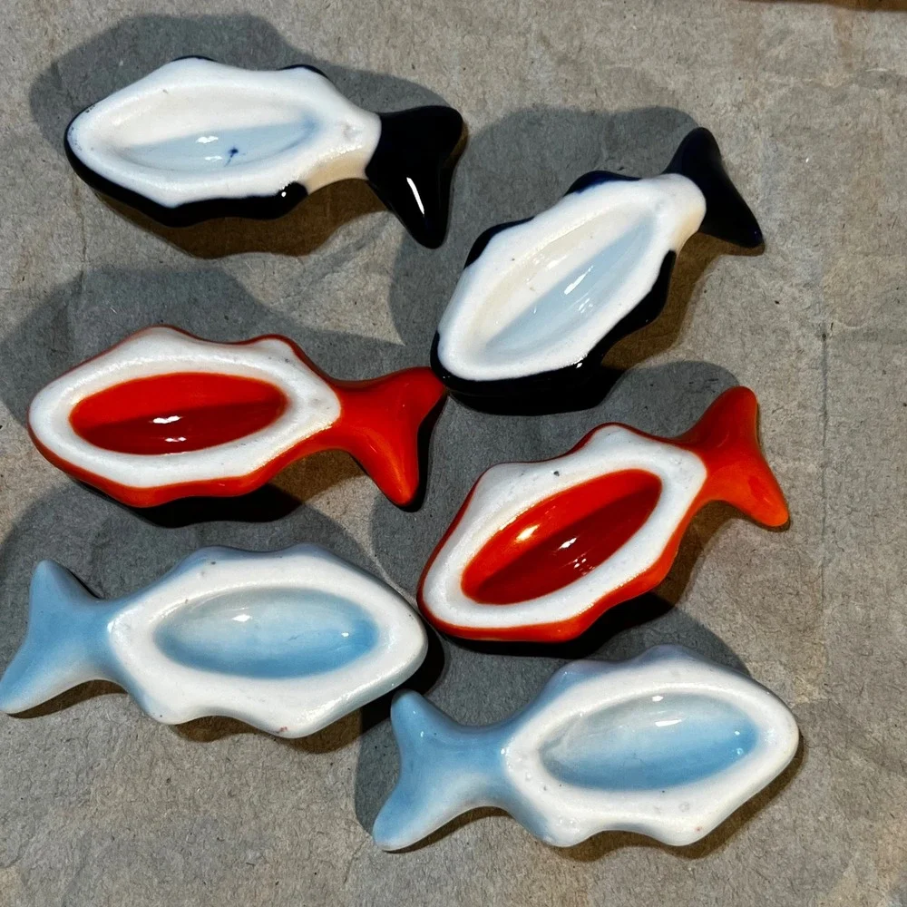 Fish Chopstick Rests Multicolor Ceramic Hand Painted Set of 6